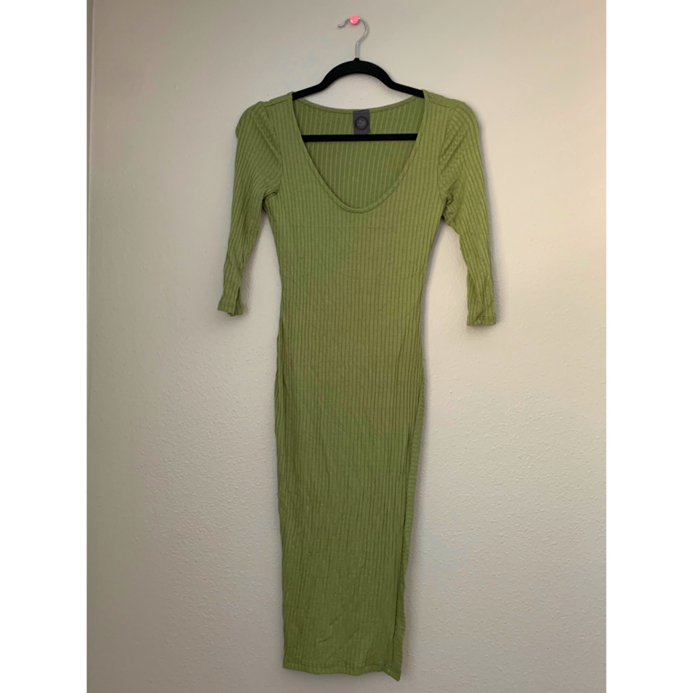 May Pink Olive Green Ribbed Dress